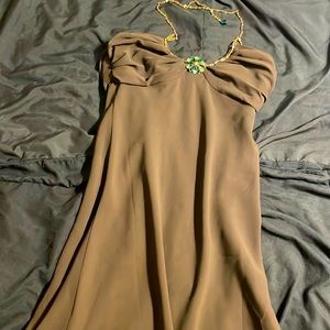 ABS by Allen Schwartz Brown Satin Dress with Chain.